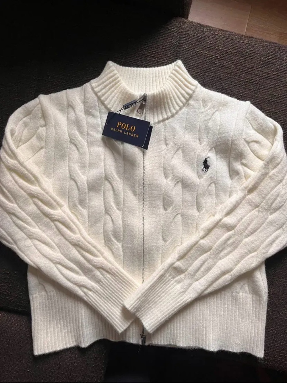 Polo by Ralph Lauren Cream Cable-Knit Zip Cardigan